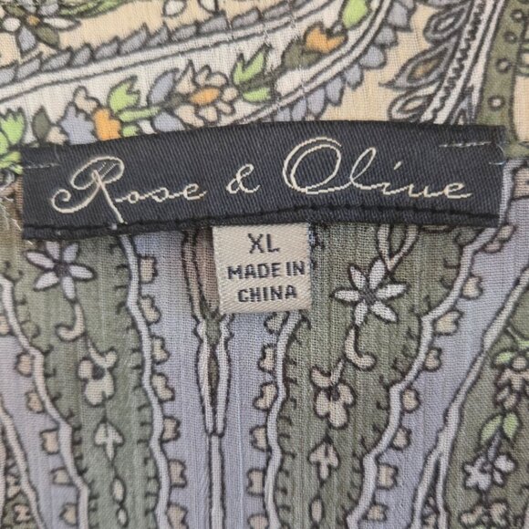 Rose & Olive XL Womens Sheer Paisley Tunic Long Sleeve V Neck Top - Picture 6 of 8